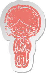 distressed old sticker of a kawaii cute boy