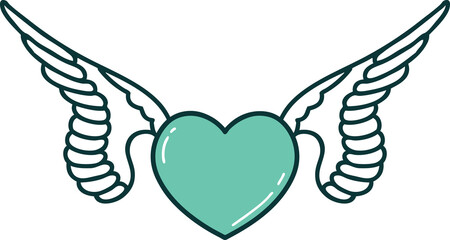 tattoo style icon of a heart with wings