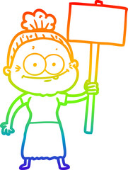 rainbow gradient line drawing cartoon happy old woman