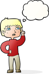 cartoon boy with question with thought bubble