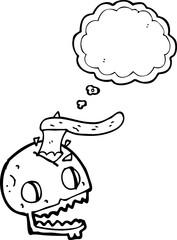 thought bubble cartoon axe in skull