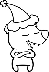 line drawing of a bear wearing santa hat