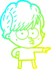 cold gradient line drawing cartoon woman