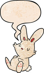 cute cartoon rabbit sleeping and speech bubble in retro texture style