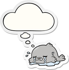 cartoon crying fish and thought bubble as a printed sticker