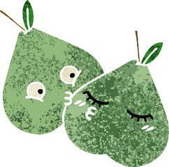 retro illustration style cartoon green pear