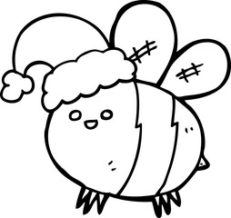 cute cartoon bee wearing christmas hat