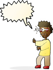 cartoon terrified boy with speech bubble