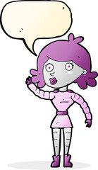 cartoon robot woman waving with speech bubble
