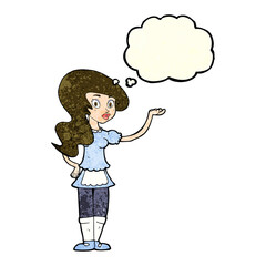 cartoon waitress with thought bubble