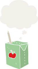 cartoon apple juice box and thought bubble in retro style