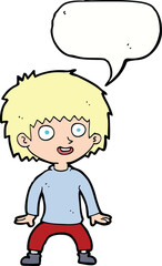 cartoon excited boy with speech bubble