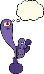 cartoon halloween ghost in bottle with thought bubble