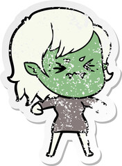 distressed sticker of a annoyed cartoon vampire girl