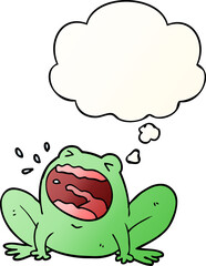 cartoon frog shouting and thought bubble in smooth gradient style