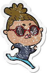 distressed sticker of a cartoon annoyed woman