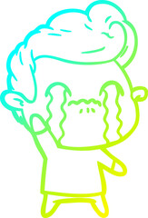 cold gradient line drawing cartoon man crying