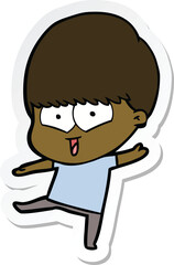 sticker of a cartoon happy boy