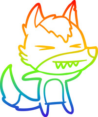 rainbow gradient line drawing angry wolf cartoon