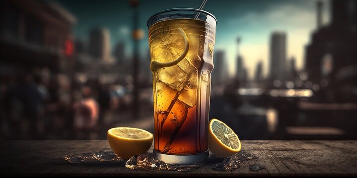 Long Island Iced Tea drink with a beautiful and blurried background. For promotional purposes or just desktop wallpaper. After software modifications