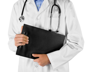 Portrait of  doctor  with  folder in medical office