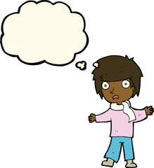 cartoon unhappy boy with thought bubble