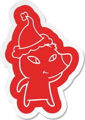 cute cartoon  sticker of a bear wearing santa hat