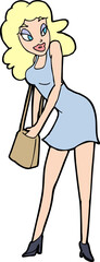 cartoon woman looking in handbag