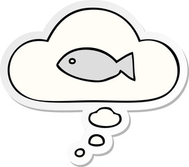 cartoon fish symbol and thought bubble as a printed sticker