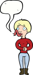 cartoon woman with snake tongue with speech bubble