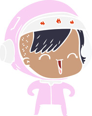 happy flat color style cartoon space girl