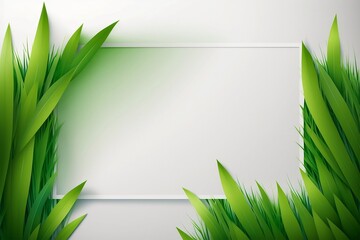 Garden green spring summer grass environment nature background concept with blank paper mockup. Generative ai