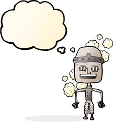 funny cartoon old robot with thought bubble