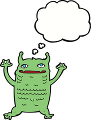 cartoon little monster with thought bubble