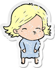 distressed sticker of a cartoon woman
