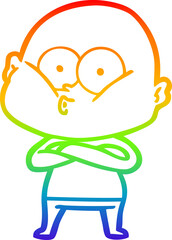 rainbow gradient line drawing cartoon bald man staring