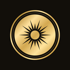 Gold celestial sun vector illustration. Bohemian mystic symbol. Magic talisman, tribal style, boho, tattoo, art print, tarot