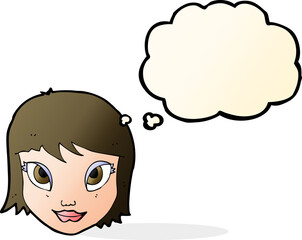 cartoon female face with thought bubble