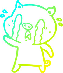 cold gradient line drawing crying pig cartoon