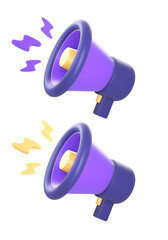 3d purple loud speaker with flash icon for UI UX web mobile apps social media ads designs