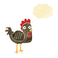 cartoon chicken with thought bubble