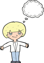 cartoon smug boy with thought bubble