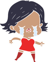 flat color style cartoon girl crying and pointing