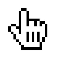 Pixel retro cartoon cursor hand arrow. Psychedelic groovy control web element. Black and white simple icon. (Full Vector)