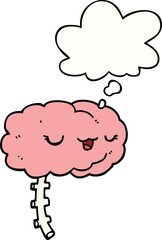 happy cartoon brain and thought bubble