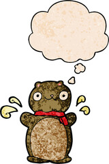 cartoon happy teddy bear and thought bubble in grunge texture pattern style