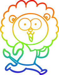 rainbow gradient line drawing happy cartoon lion
