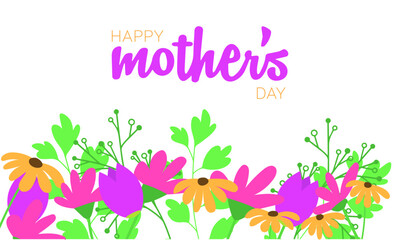 Happy Mother's Day banner with flowers. Vector illustration.