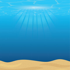 The bottom of the ocean background. Sea water and sand with sunshine. Vector illustration