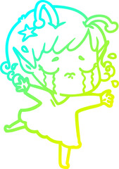 cold gradient line drawing cartoon crying alien girl